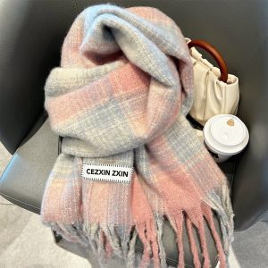 厂家美拉德拉毛格子围巾女秋冬加厚仿羊绒学生保暖情侣围脖男跨境