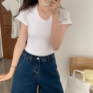O1CN012dQeVm1rgmwaEAkE0_2468675661-0-cib 美式纯欲风修身T恤女潮牌韩版2024夏季修身纯棉低圆领白色设计感