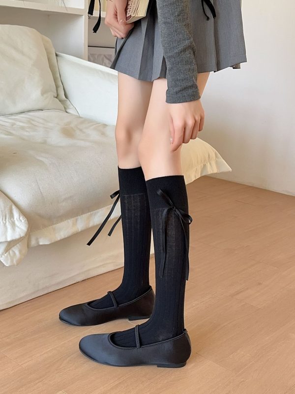 小腿袜女日系jk风绑带蝴蝶结长筒袜春夏百搭甜美少女纯色Lolita袜