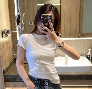 O1CN018qVsjV1eR8OvlCVOc_2215503773867-0-cib 现货穿搭白色t恤女正肩短袖春夏季圆领显瘦百搭纯棉叠穿打底上衣