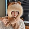 新款卡皮巴拉帽子围巾二合一冬季防户外寒保暖毛绒帽子围巾两件套