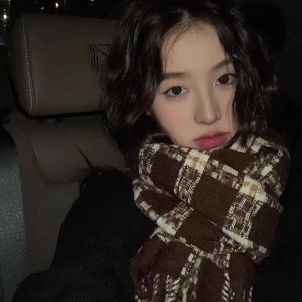 秋冬新款女格子美拉德风涤纶仿羊绒围巾高级感加厚情侣款流苏围脖