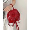 韩国小众双肩包包女2024新款时尚背包百搭书包手提水桶红色小背包