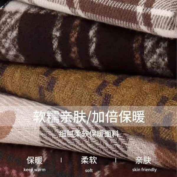 秋冬新款女格子美拉德风涤纶仿羊绒围巾高级感加厚情侣款流苏围脖