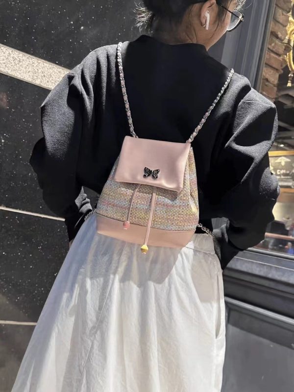 甜妹小众设计小香风编织皮高级感链条双肩包多巴胺甜酷百搭小背包