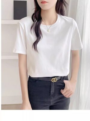2024夏季新款短袖棉t恤女修身显瘦圆领打底衫上衣女厂家批发