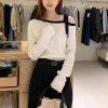 韩系简约温柔气质露肩针织毛衣女欧洲站2025早秋新款显瘦女