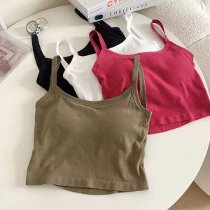 美背短款吊带背心女带胸垫一体修身辣妹内搭外穿露背打底抹胸上衣