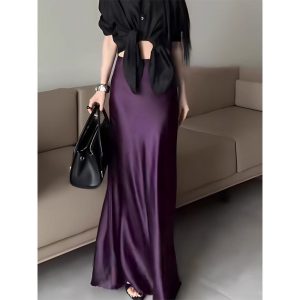 高腰显瘦高级感半身裙女醋酸缎面包臀鱼尾长裙2025春夏季垂感裙子