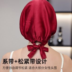 亚马逊真丝睡帽发帽女家务护发居家可调节无勒痕桑蚕丝浴帽月子帽