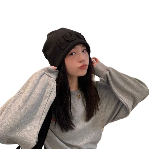 秋冬帽子女日系针织帽显脸小毛线帽网红字母冷帽加绒包头帽堆堆帽