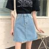 夏季韩版ins黑灰高腰小个子牛仔半身裙女百搭显瘦包臀a字短裙子潮