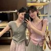 韩系小飞袖v领冰丝针织开衫女装夏季薄款修身显瘦针织外穿短袖衣