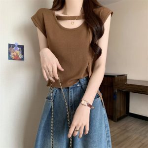 O1CN01Zt2GoG2J1OWGfqUpB_2216319579361-0-cib 小飞袖辣妹上衣女设计感小众夏季短款冰丝针织衫别致显瘦短袖t恤
