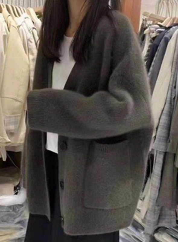 韩版时尚软糯毛衣女外套2023秋冬新款宽松慵懒风毛绒温柔针织开衫
