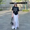 紫色醋酸段棉鱼尾裙女2025夏季爆款高级感鎏光裙a字拖地半身裙子