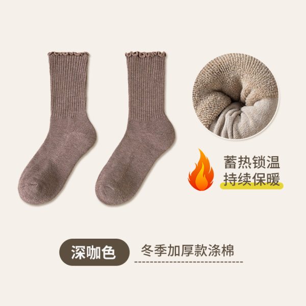 木耳边袜子女春季棉花边中筒袜潮日系风休闲棉袜白色堆堆袜诸暨