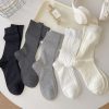 袜子女月子袜春夏季白色中筒日系学院风简约纯色学生袜堆袜子女装