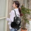 PU双肩包女2023春夏新款韩版大容量学生书包潮流纯色女士软皮背包
