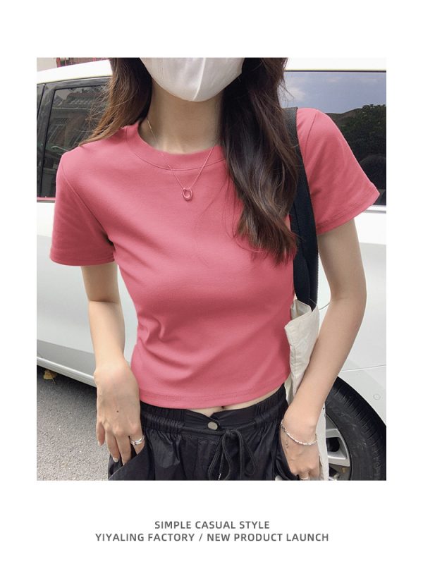 白色正肩t恤女短袖短款夏季纯棉修身显瘦纯白体恤基础款打底上衣
