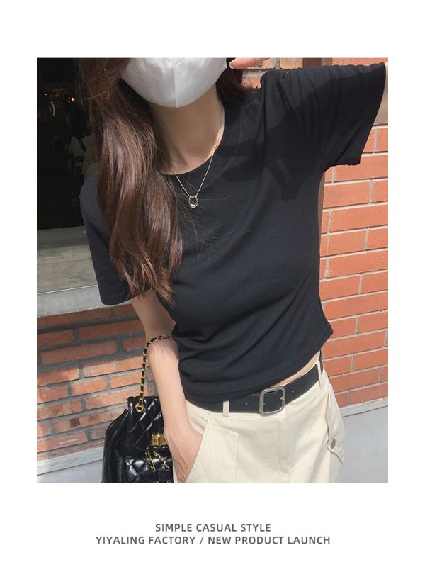 白色正肩t恤女短袖短款夏季纯棉修身显瘦纯白体恤基础款打底上衣