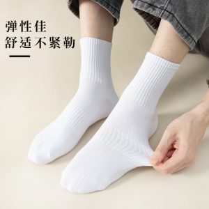 袜子男秋冬中筒袜透气吸汗运动袜黑白纯色中短筒女袜ins潮学生袜
