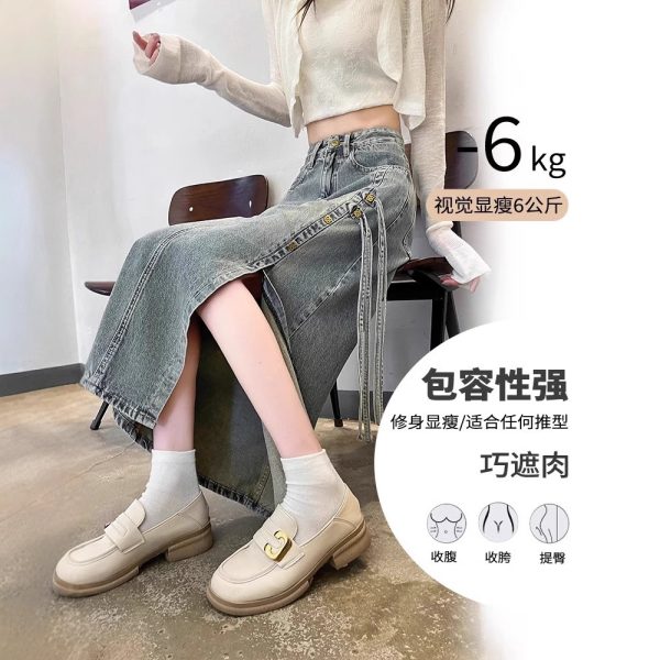 开叉复古牛仔半身裙女2025年春装新款高腰显瘦a字裙中长款包臀裙