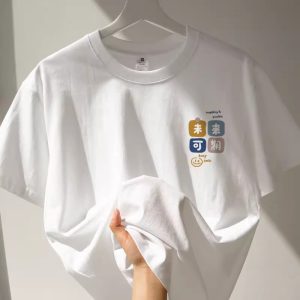 春季新款港风纯棉高级感设计印花短袖T恤女上衣宽松百搭短袖t恤女