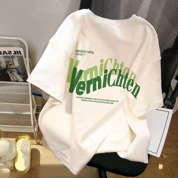 厂家批发爆款短袖t恤男女国潮设计感印花情侣夏季宽松上衣t恤女