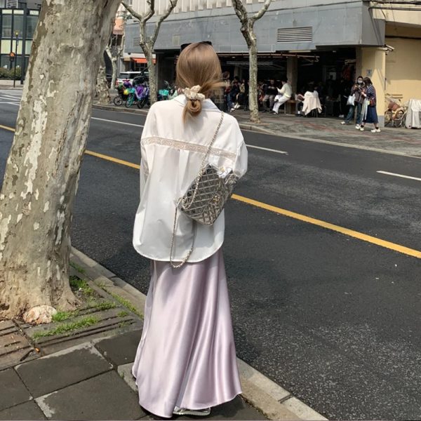 紫色醋酸段棉鱼尾裙女2025夏季爆款高级感鎏光裙a字拖地半身裙子
