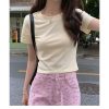 白色正肩t恤女短袖短款夏季纯棉修身显瘦纯白体恤基础款打底上衣