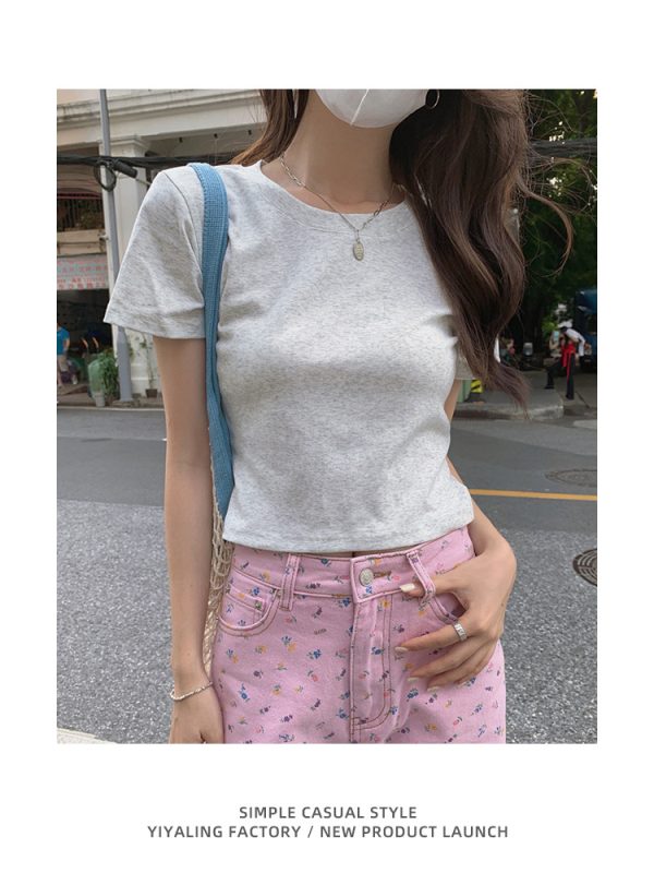 白色正肩t恤女短袖短款夏季纯棉修身显瘦纯白体恤基础款打底上衣