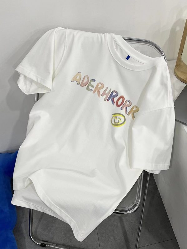 2024夏季新款短袖T恤女印花笑脸宽松半袖百搭圆领休闲情侣上衣女