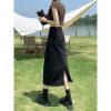 高腰开叉牛仔半身裙女2025新款春秋款小个子a字半裙黑色包臀长裙