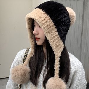 O1CN01yKWnpK1Bs2zNA4Nzq_0-0-cib 冬季防寒帽大头围毛绒挂球可爱护耳帽子女遮耳加绒加厚拼色针织帽