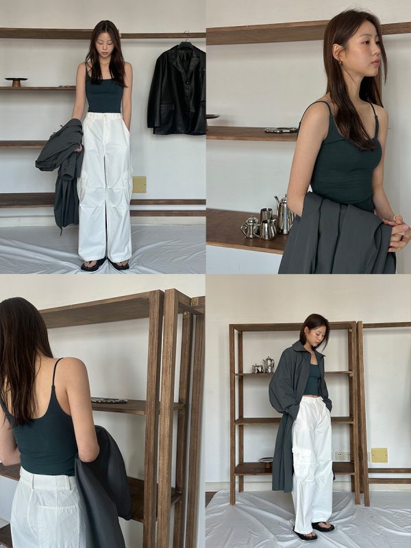 时简 U领修身带胸垫背心女2024春季新款细肩带美背吊带上衣25368